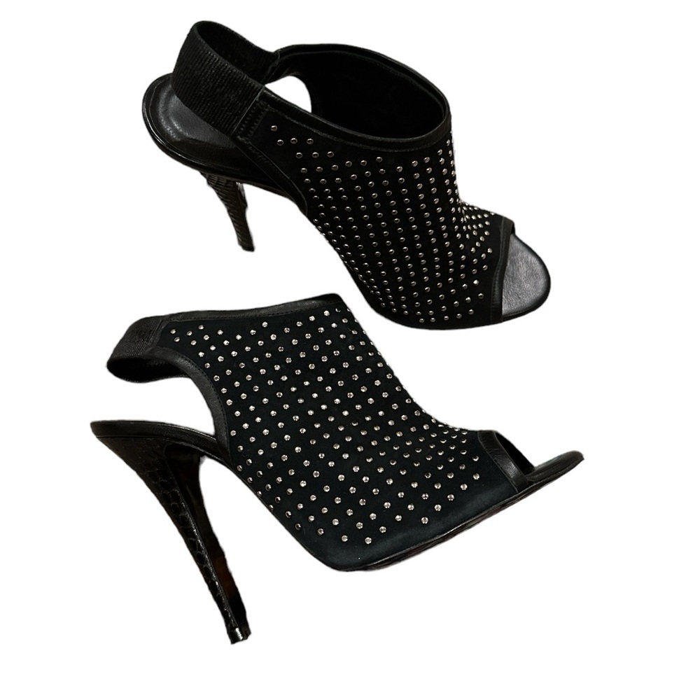 JENNI KAYNE BLACK stiletto open toe sling back bikercore studded party shoes 8.5